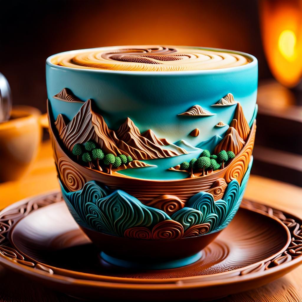 Coffee Cup Landscape: Detailed Sci-Fi Concept Art