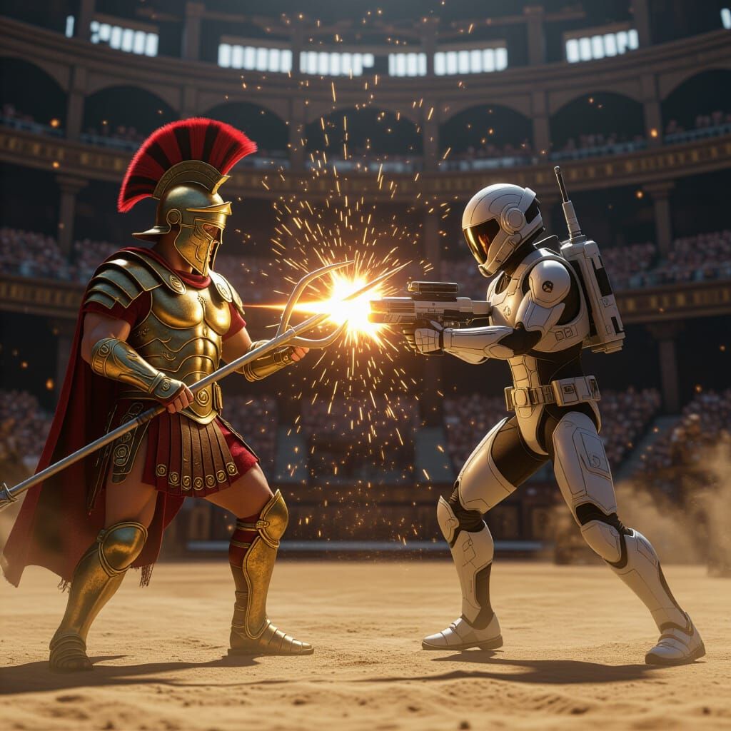 Gladiator vs Space Pilot in Arena: Ancient vs Future Clash