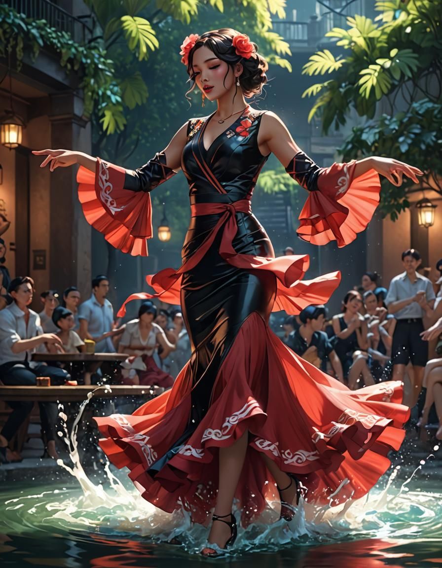 Electro Swing Dancer in Flowing Water, Anime Art