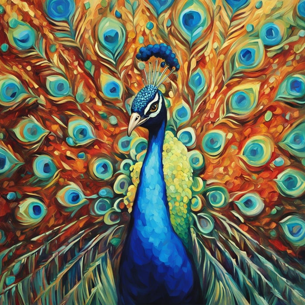 Labradorite Peacock Shimmers in Neo-Impressionist Style