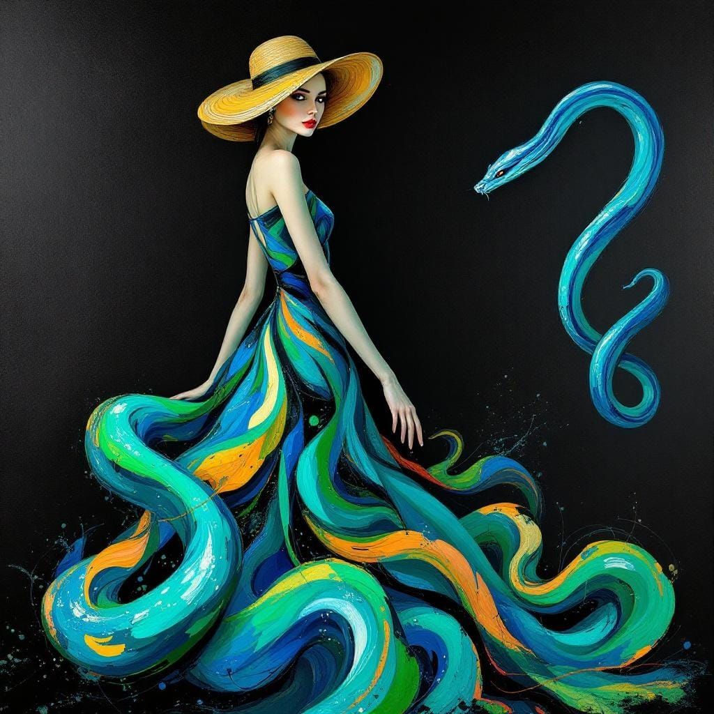 Abstract Lady with Snake in Impressionist Style