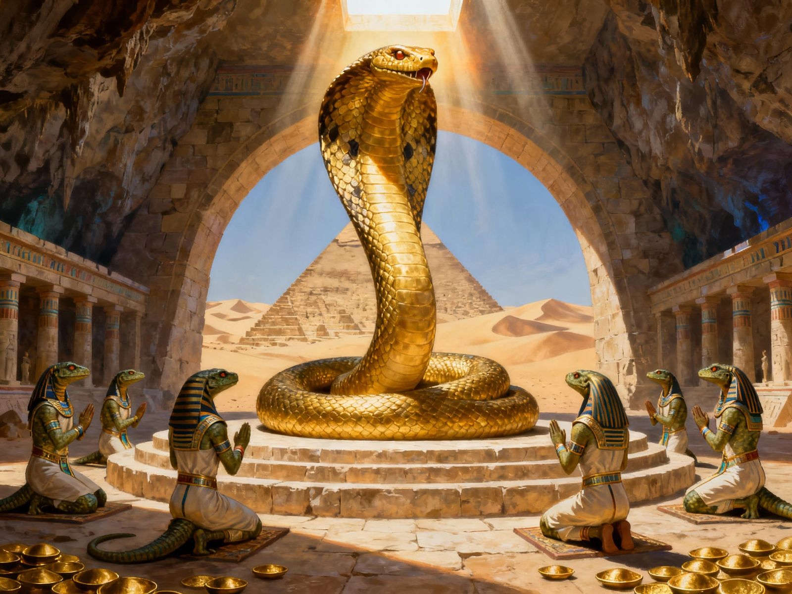 Giant Gold Cobra in Ancient Egyptian Pyramid