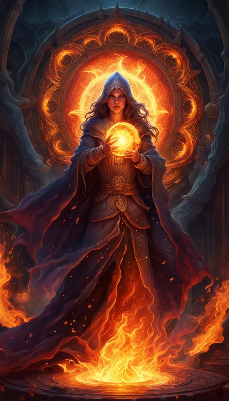 Sorcerer Summons Fire: Dark Fantasy Concept Art