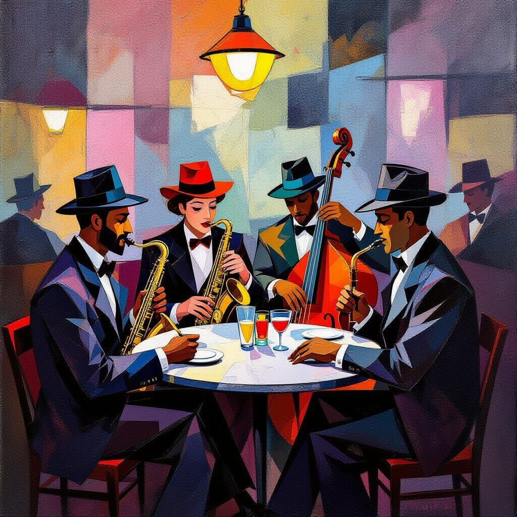 1920s Jazz Nightcafe in Cubist Style