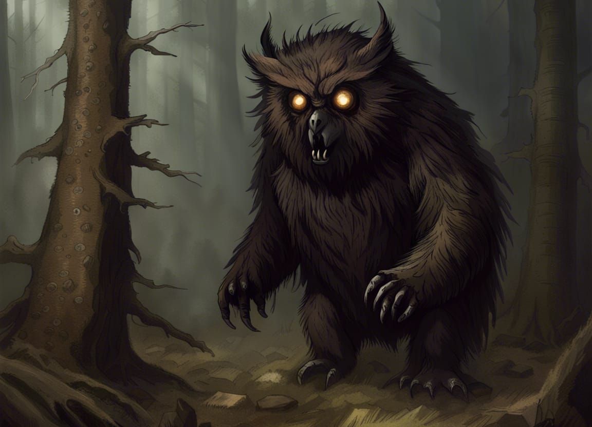 Scary Owlbear in Dark Folklore Style