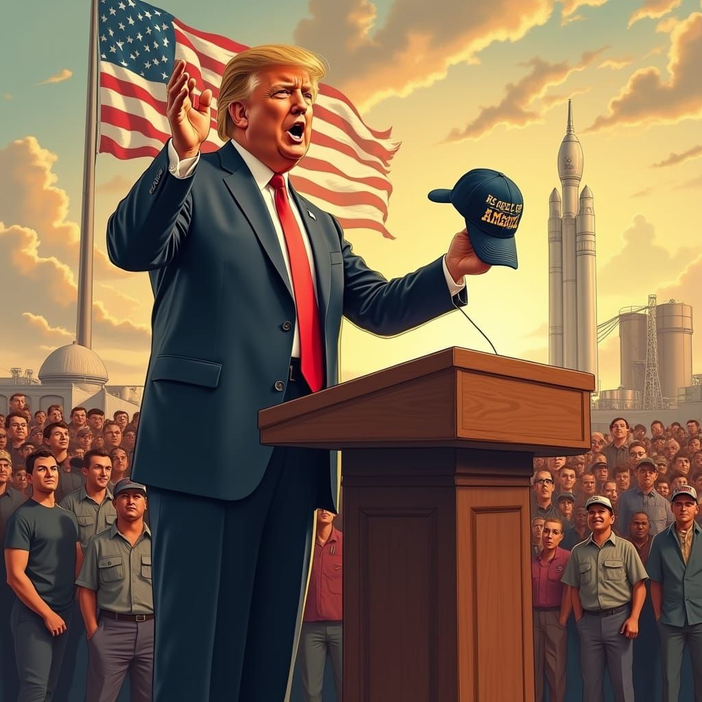 Confident Leader Surrounded by Progress in a Vibrant Futuris...