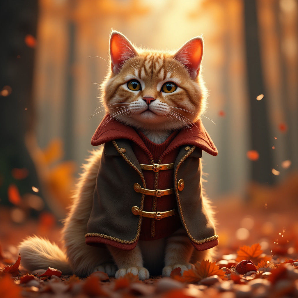 Cat in Thanksgiving Coat, Digital Art