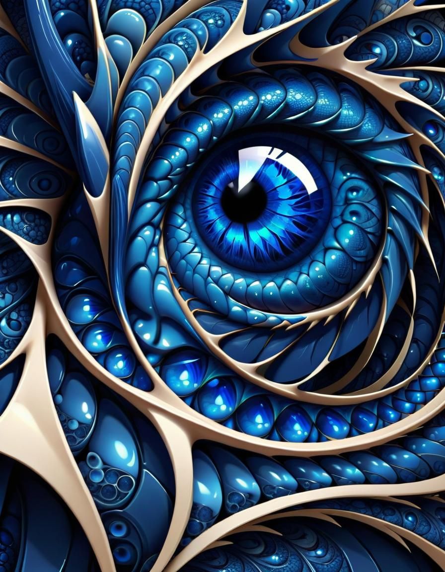 Sapphire Dragon Eye with Abstract Fractal Design