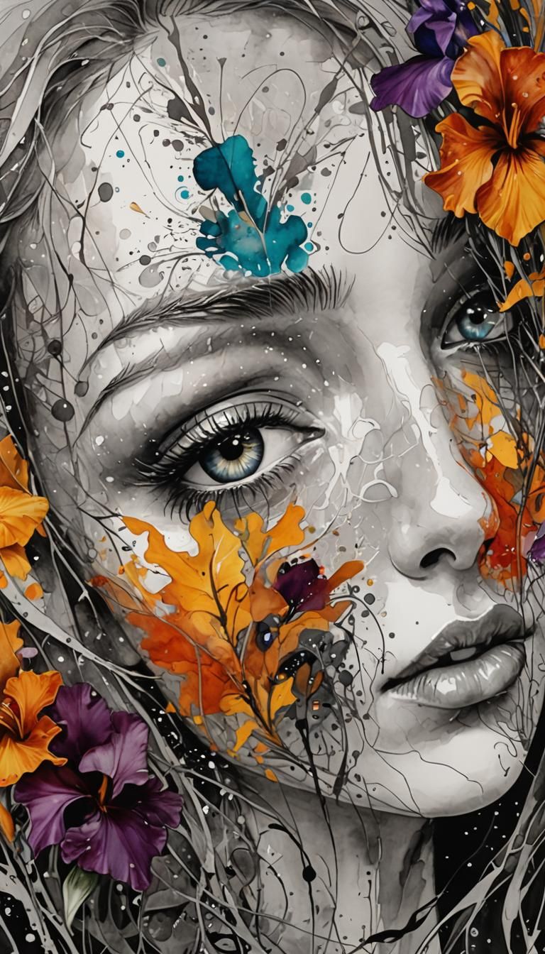 Woman's Eyes Reflecting Soul as Calligraphic Poetry