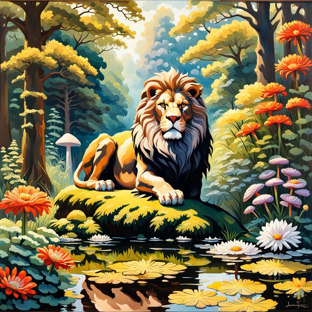 Lion in Gothic Cottagecore Chrysanthemum Garden