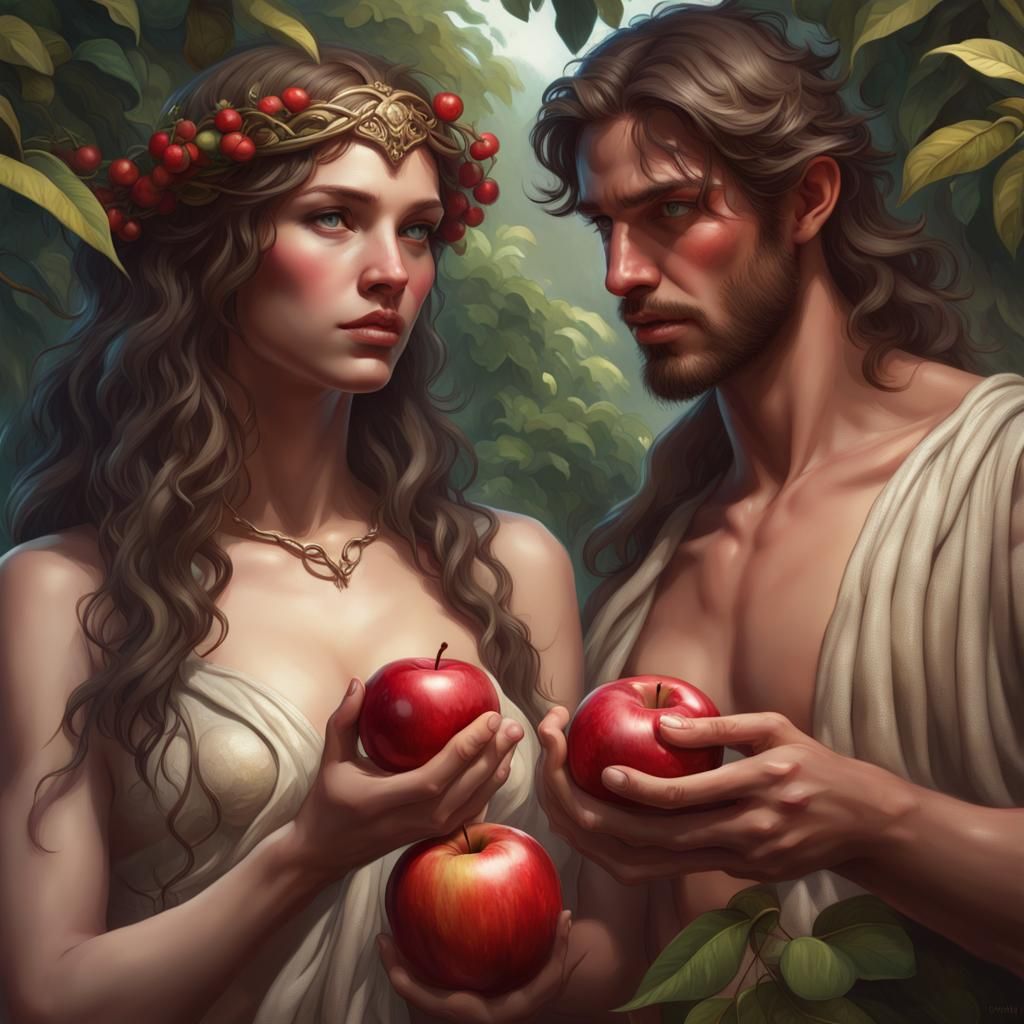 Adam and Eve Temptation in Art Nouveau Style