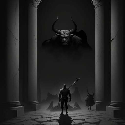 Minotaur Guardian of Dark Labyrinth in Fantasy Art