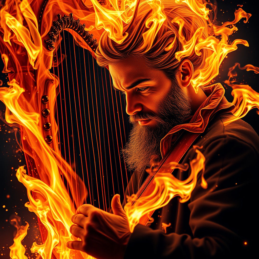 Fiery Musician Plays a Harp of Fire