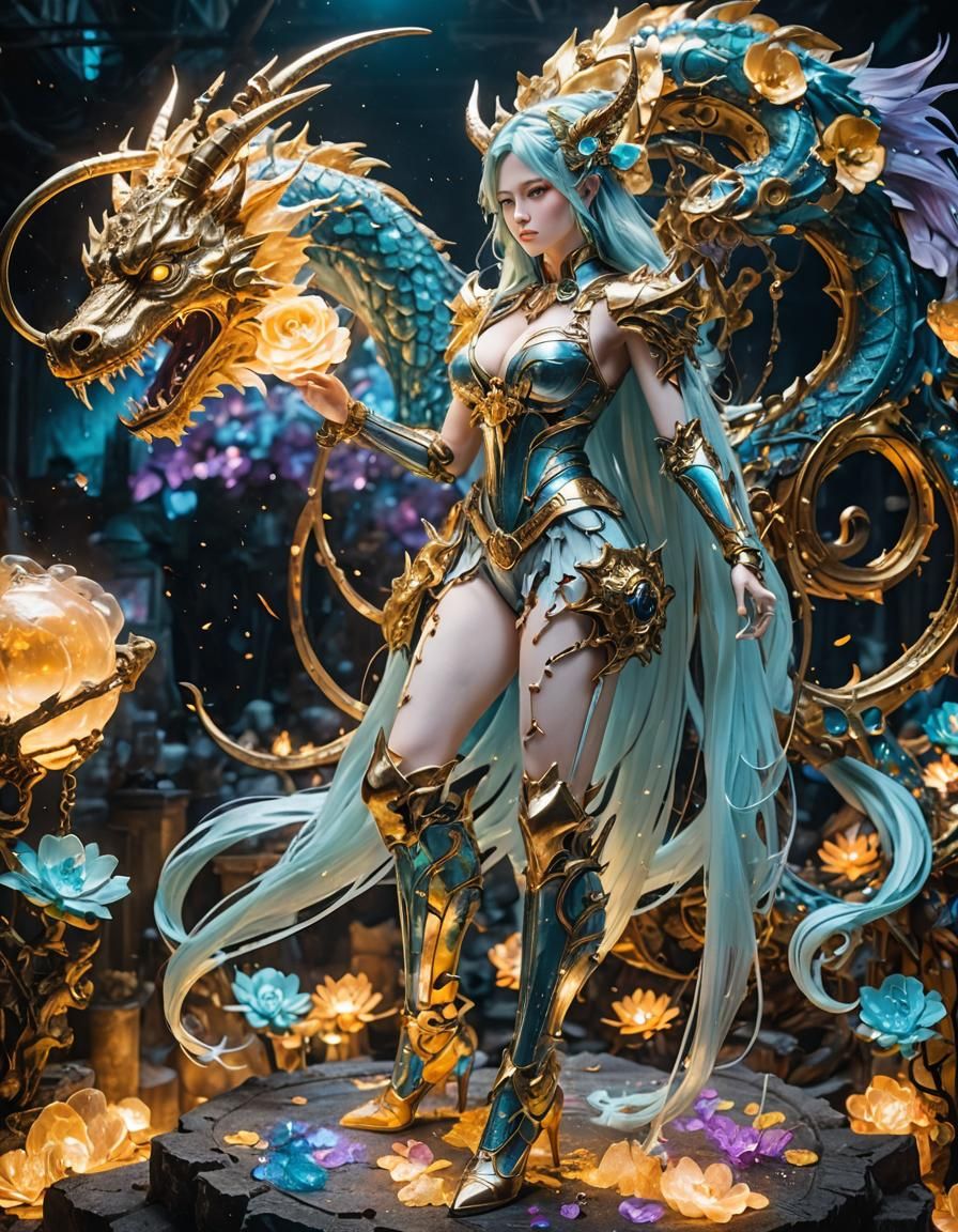 Robot Dragon Girl with Rainbow Slime Body