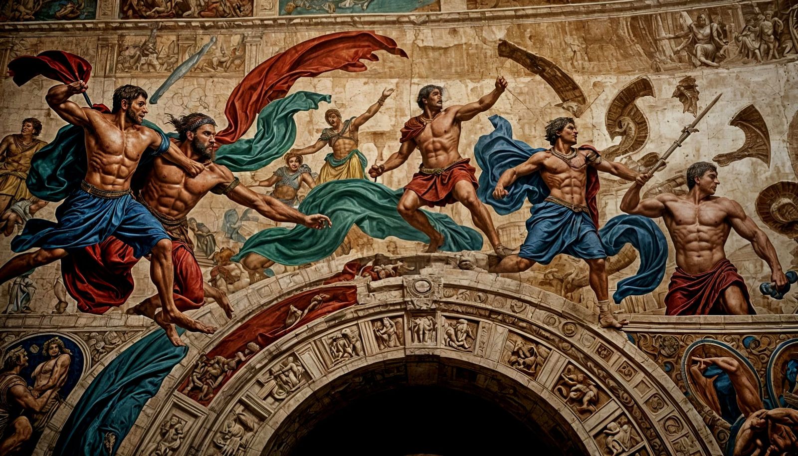 Epic Fresco Battle in Roman Colosseum