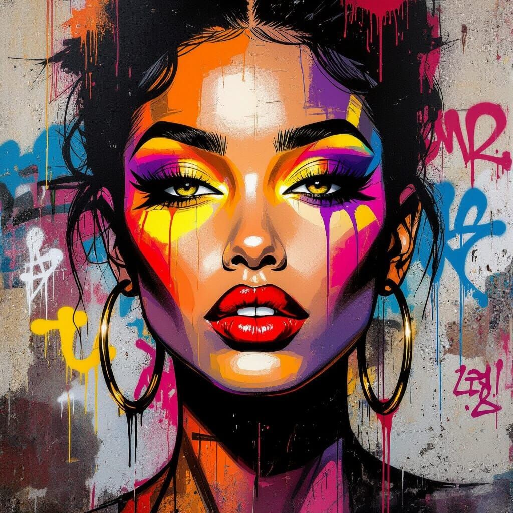 Neon Graffiti Portrait in Pop Art Style