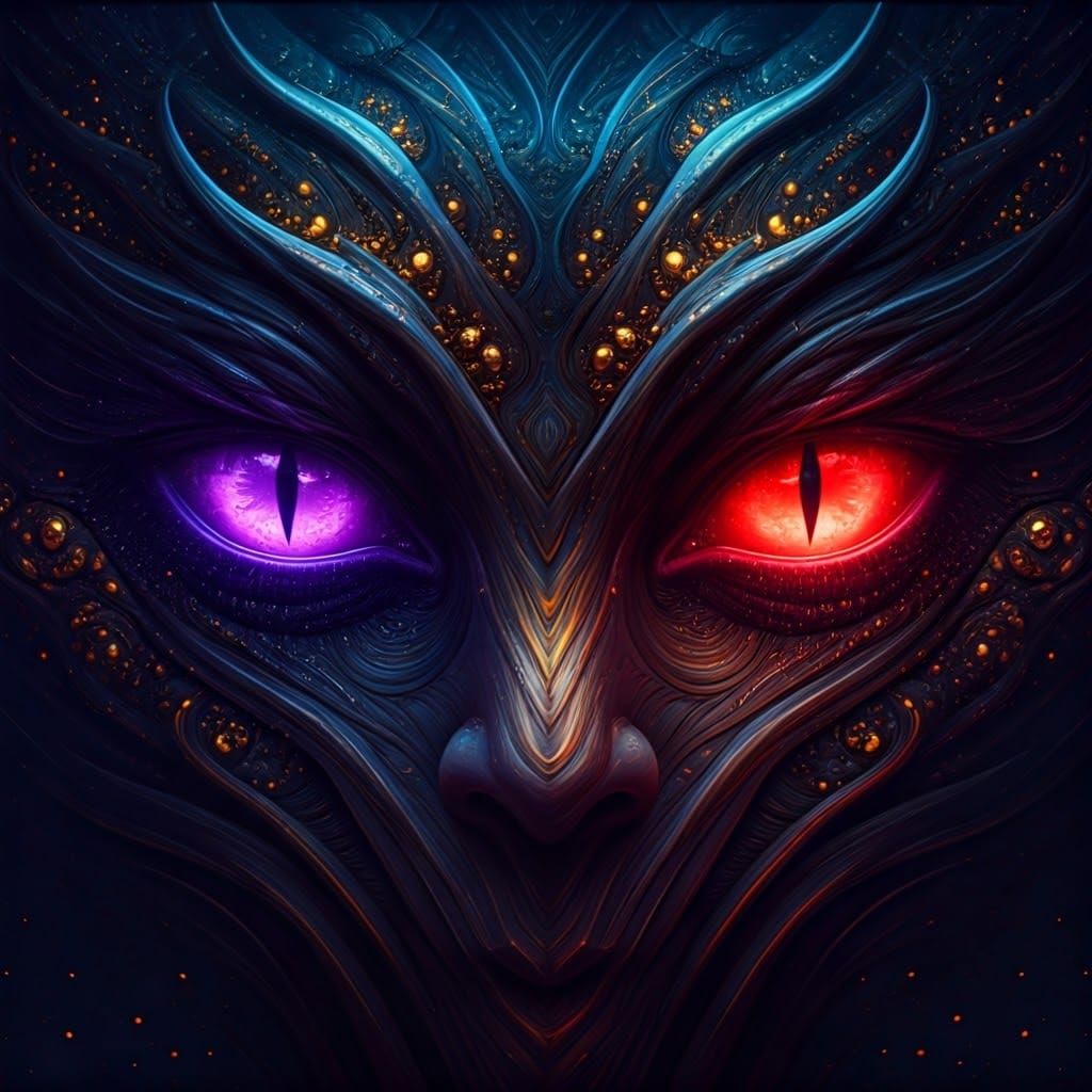 Mystical Being with Purple and Red Eyes