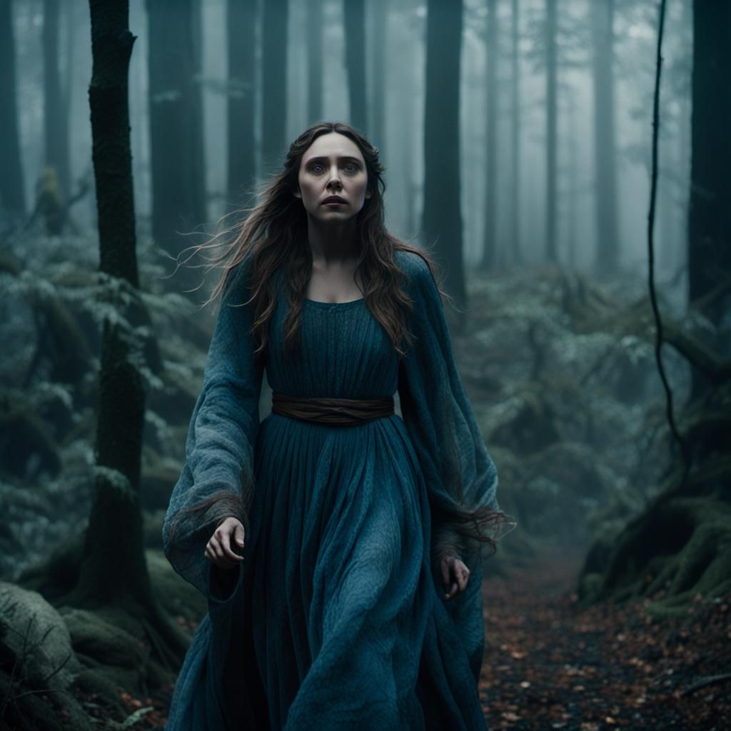 Wanda Maximoff in Misty Forest: Cinematic Film Still
