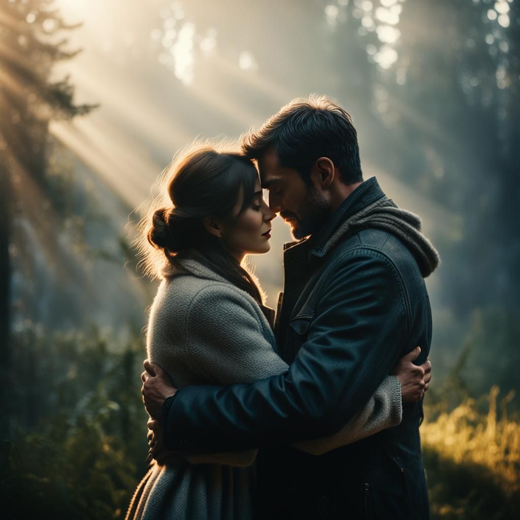 Heartfelt Embrace in Cinematic Style