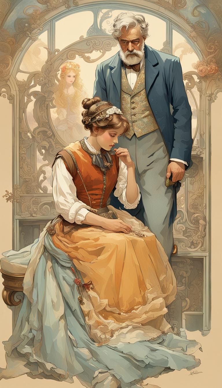 Tailor Creates Dress: Digital Art Portrait