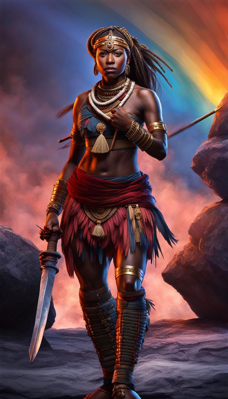 Kongo Warrior Woman Portrait in Dynamic Colors