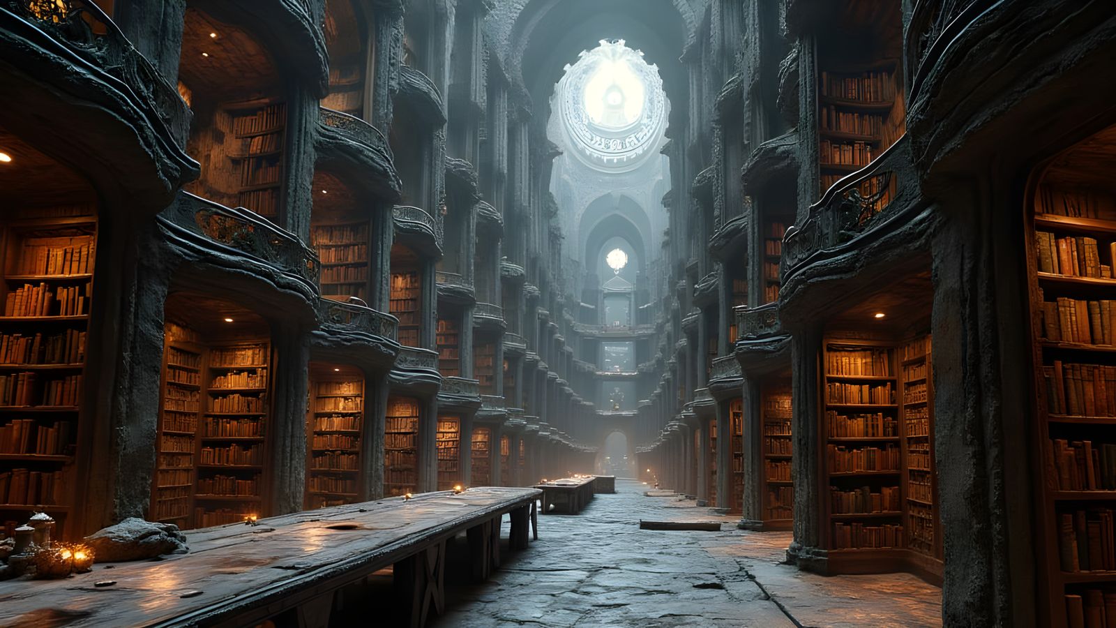 Monumental Futuristic Library with Fractal Arches