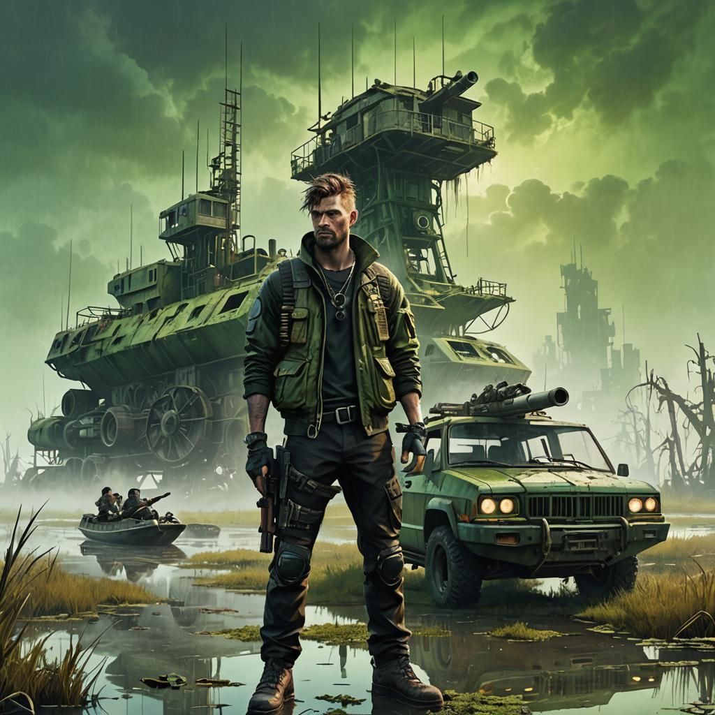 Dystopian Punk Airboat Portrait in Post-Apocalyptic Wastelan...