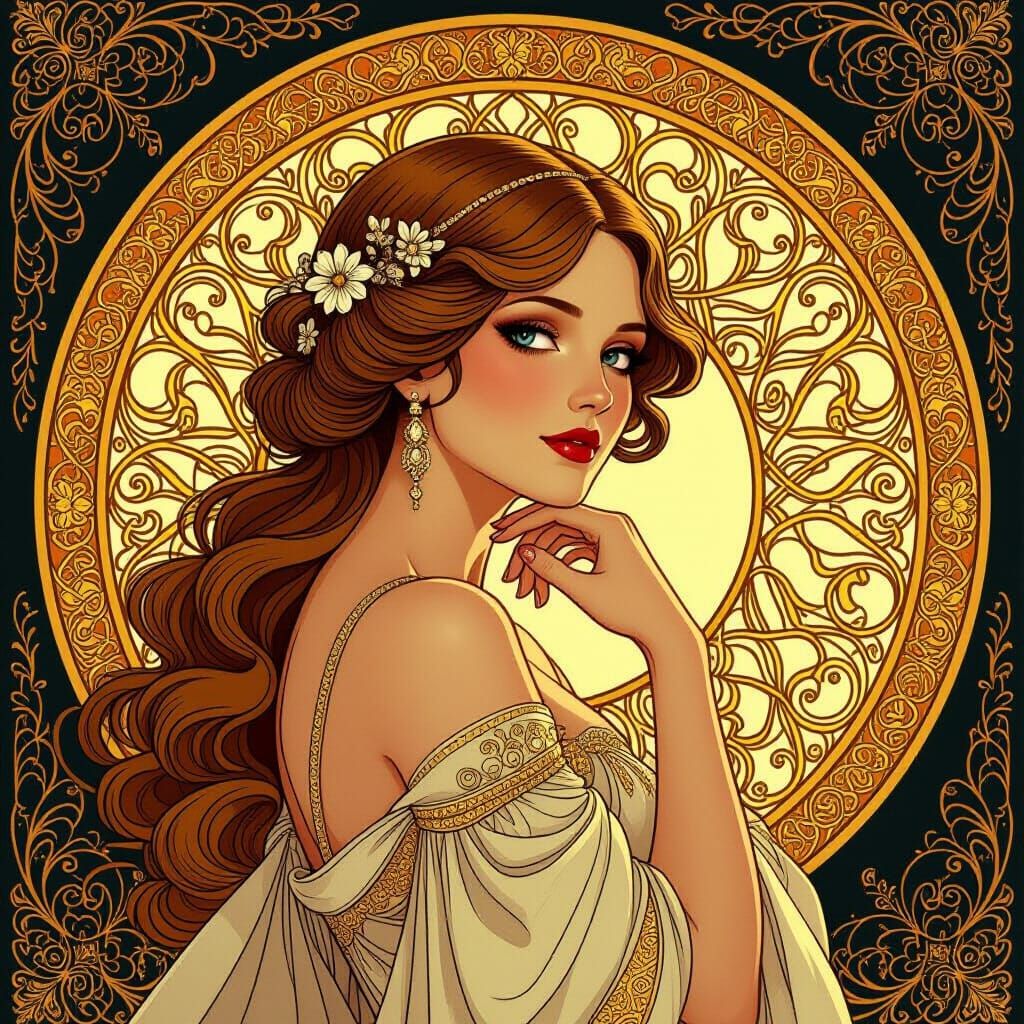 Golden Elegance in Art Nouveau Style