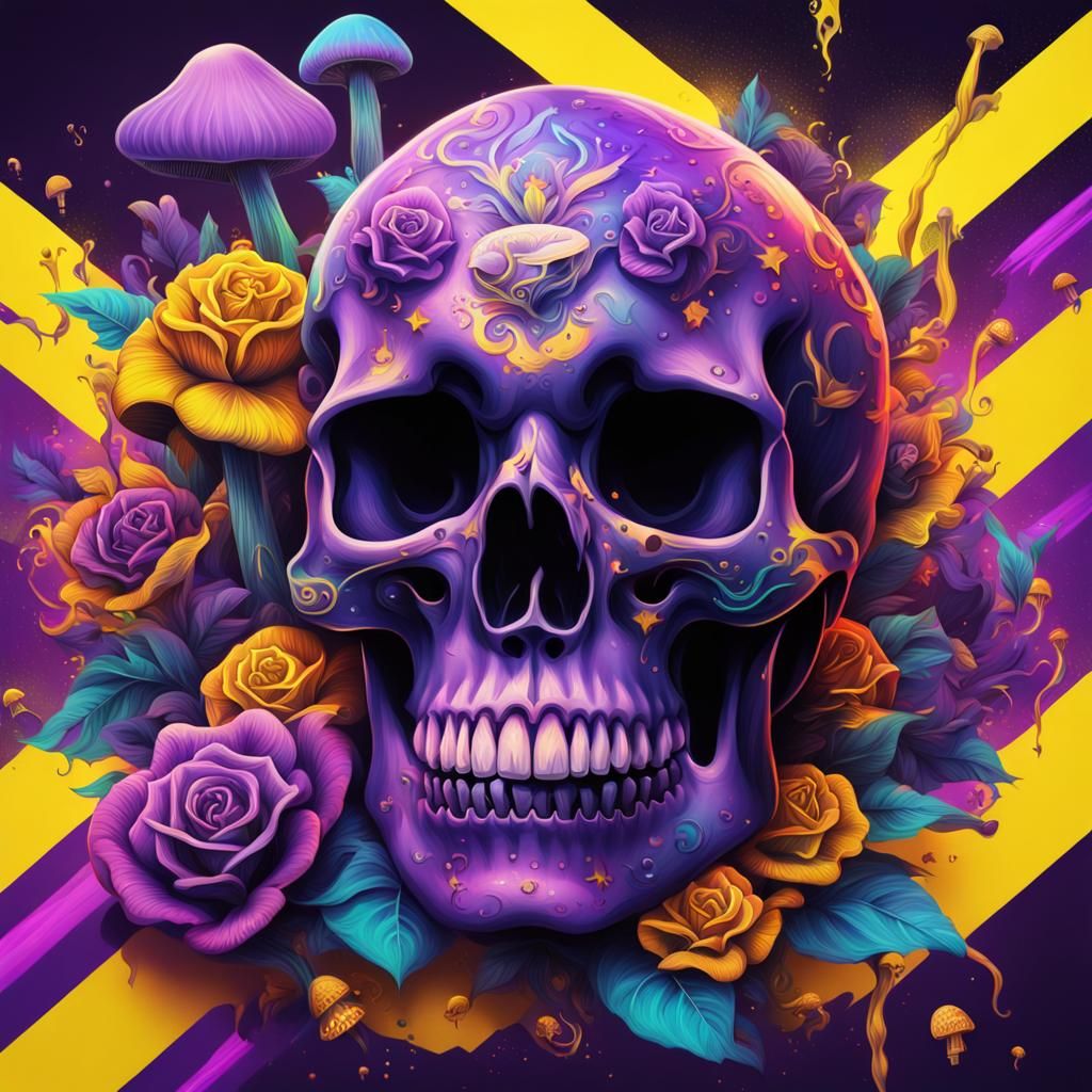 Hyperrealistic Skull with Tattoos and Neon Lights