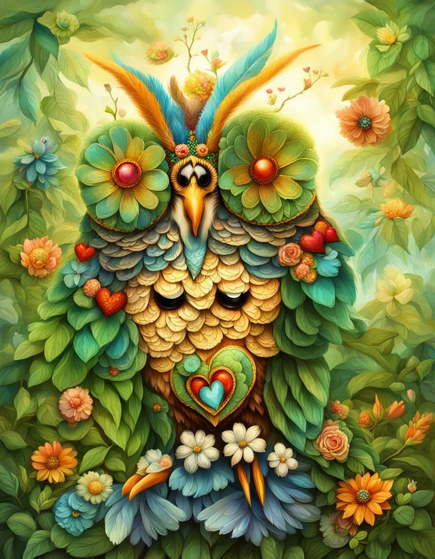 Ornate Owl in Art Nouveau Style Concept Art