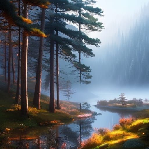 Misty Alpine Serenity in Anime-Inspired Pencil Sketch