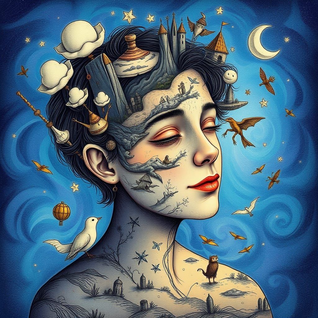 Dreamlike Inner World Illustration with Fantasy Landscape