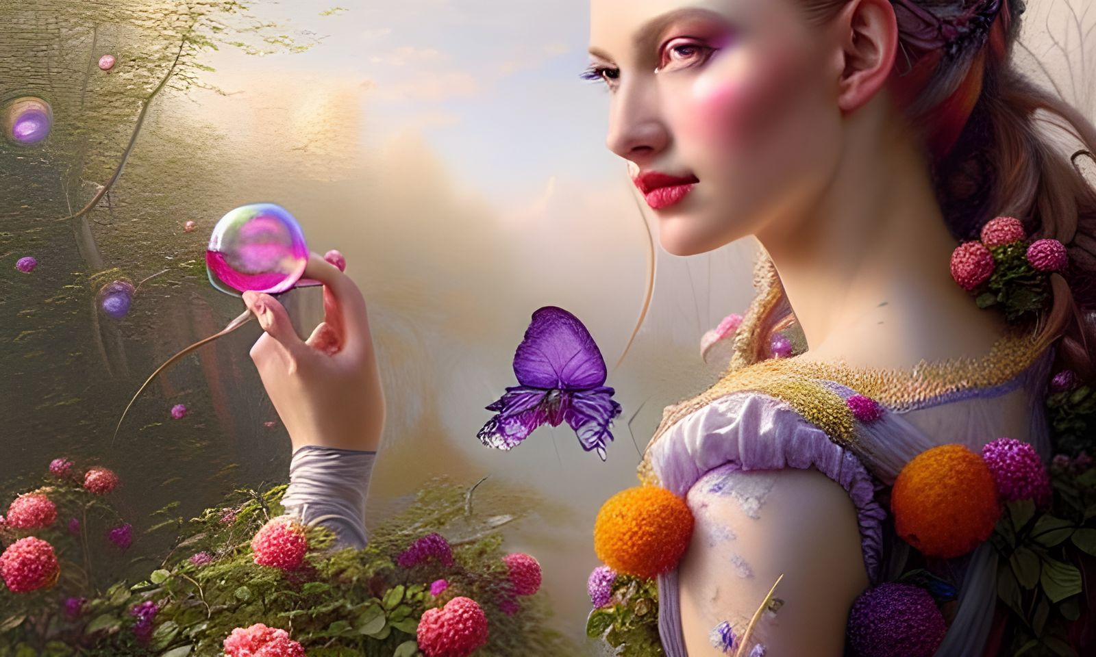 Hyperrealistic Woman Surrounded by Fairy Dust