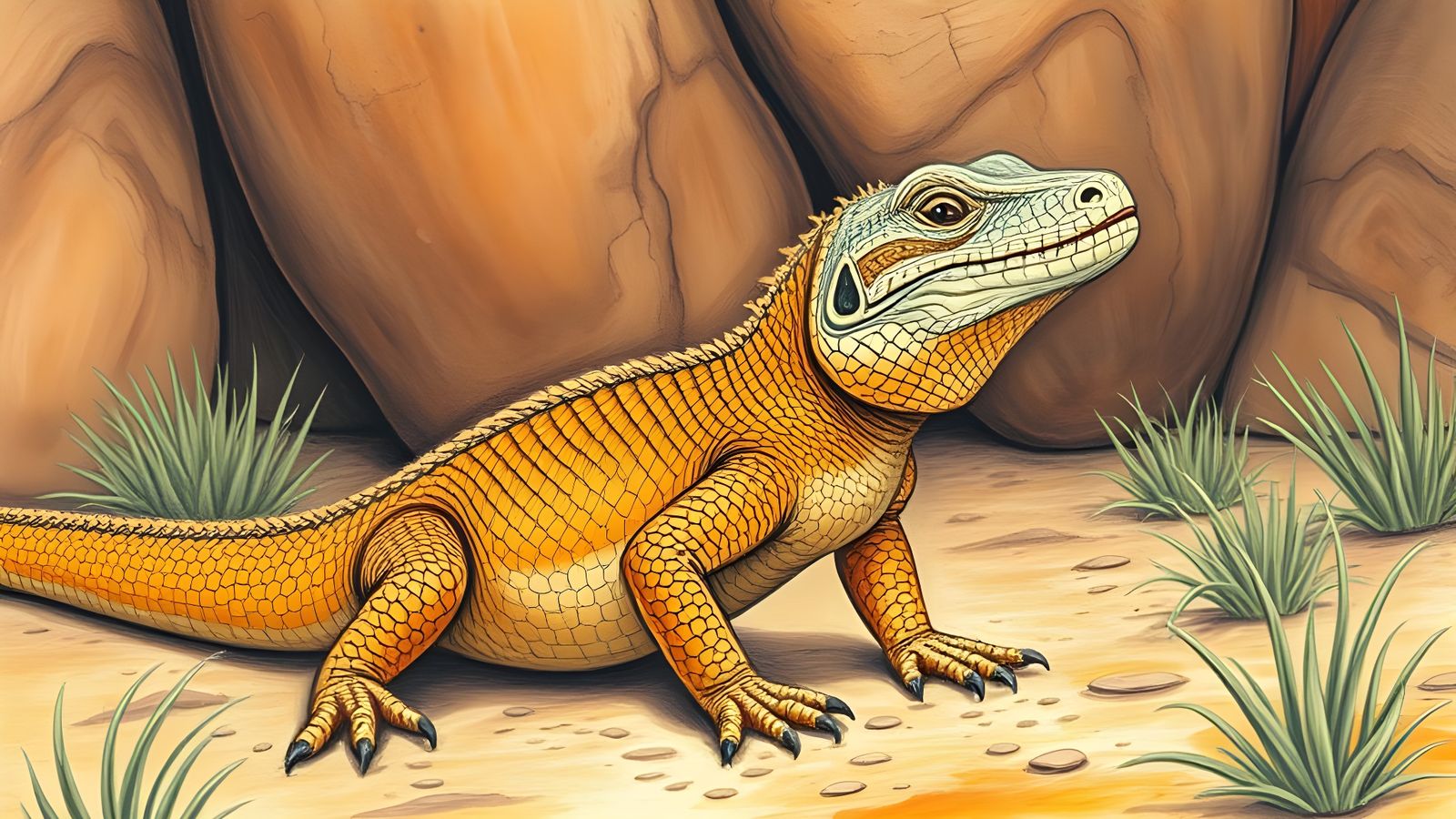 Goanna Portrait in Color Pencil Style