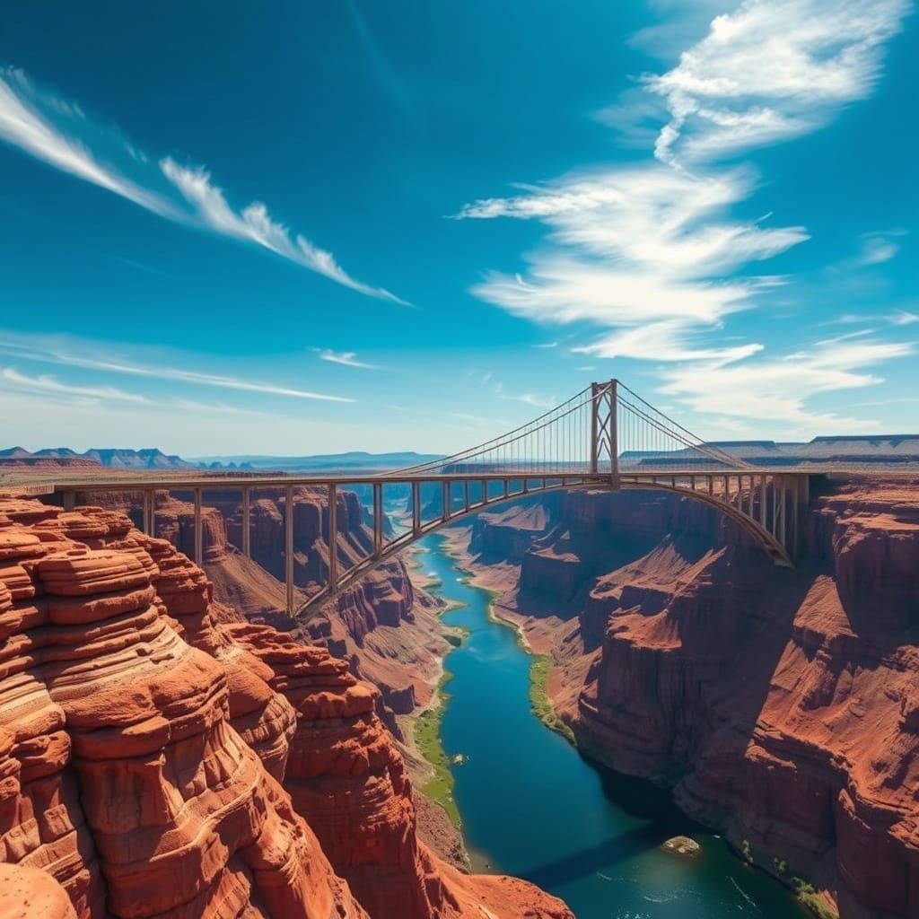 Sleek Futuristic Bridge Spans Grand Canyon
