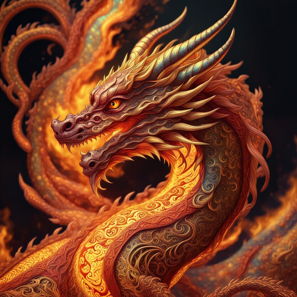 Fiery Eastern Dragon of Lava and Flame