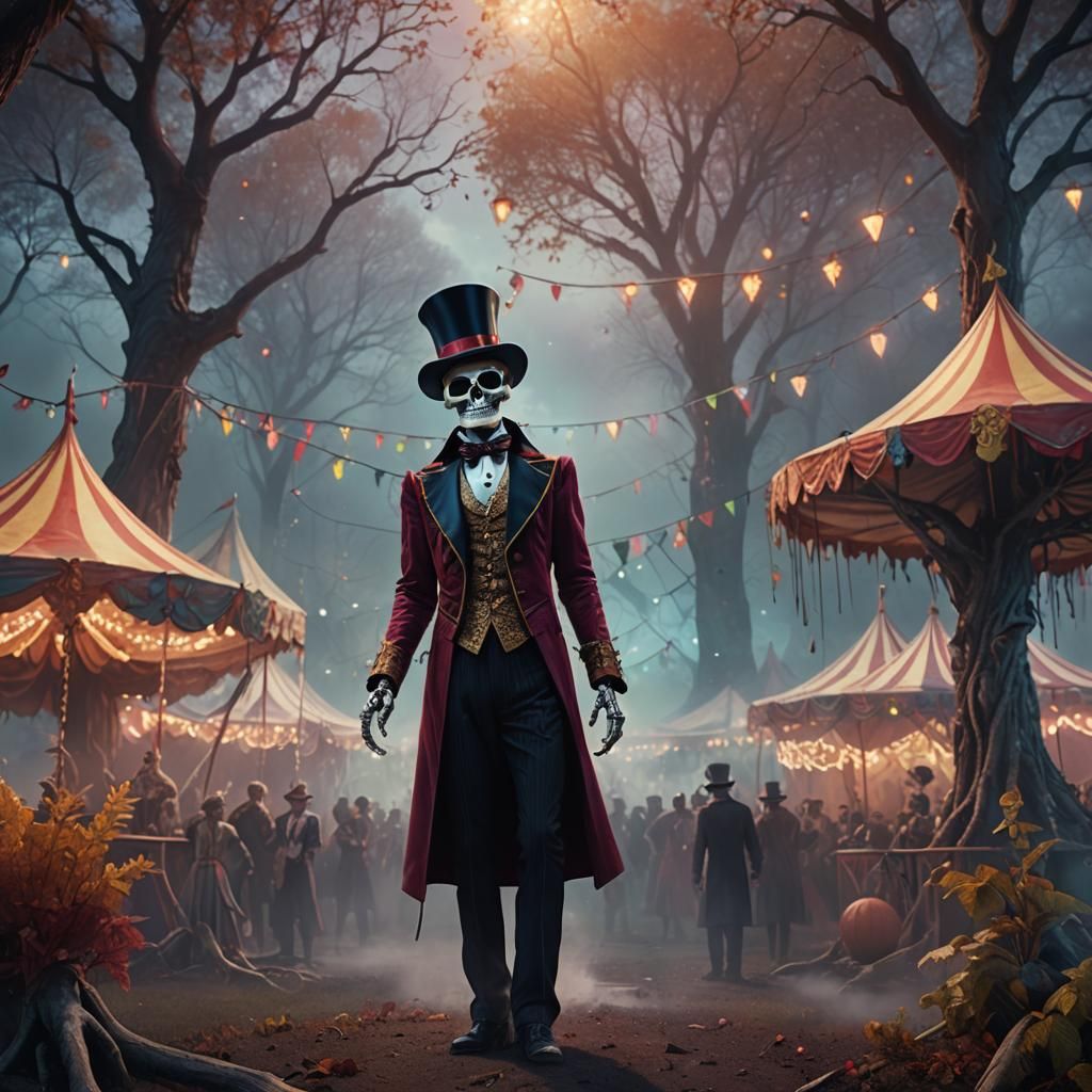 Mystical Circus Scene in Vibrant, Dreamlike Style