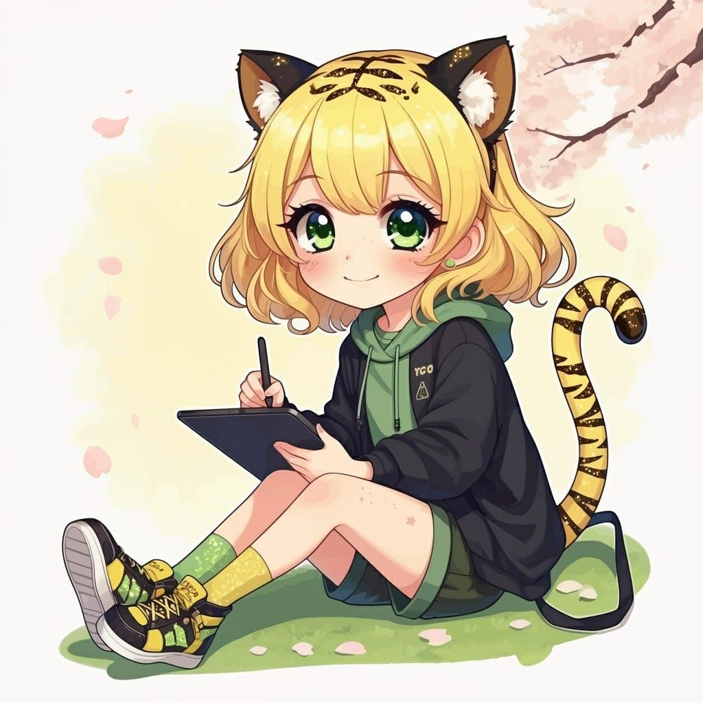 Tigapup drawing on her graphics tablet (TigaTiga the Tigergi...