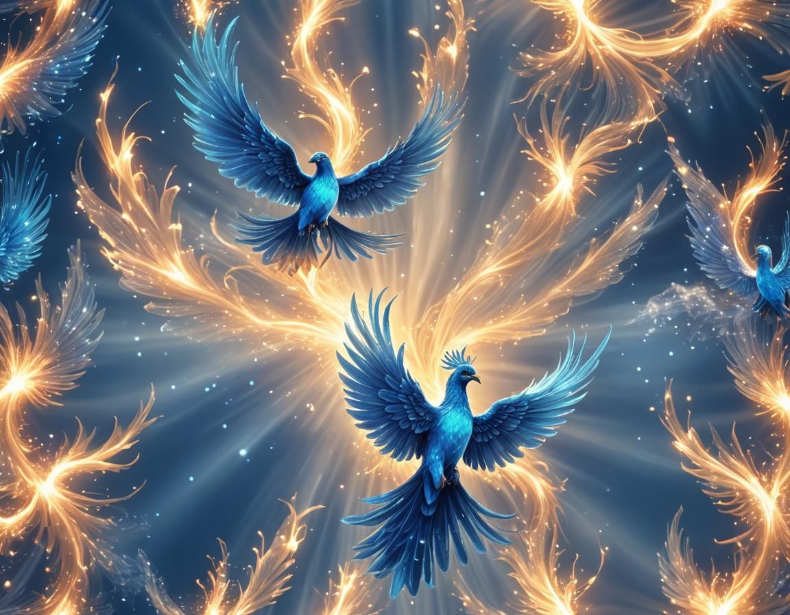 Luminous Blue Optical Fiber Phoenix Wallpaper