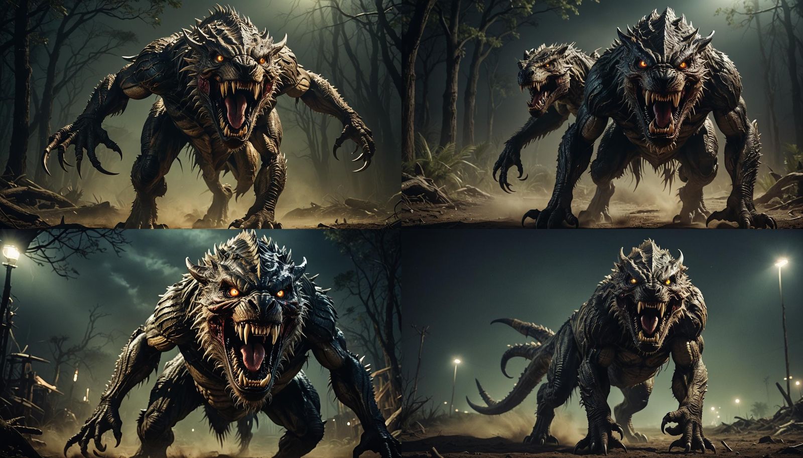 Cinematic Monster with Ferocious Features in the Night
