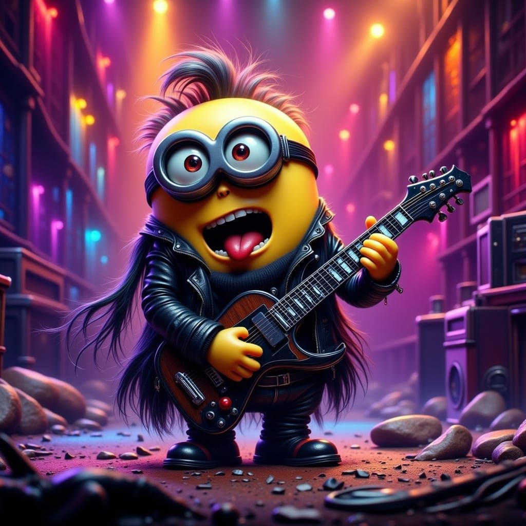 Rock and Roll Minion Plays Electric Guitar
