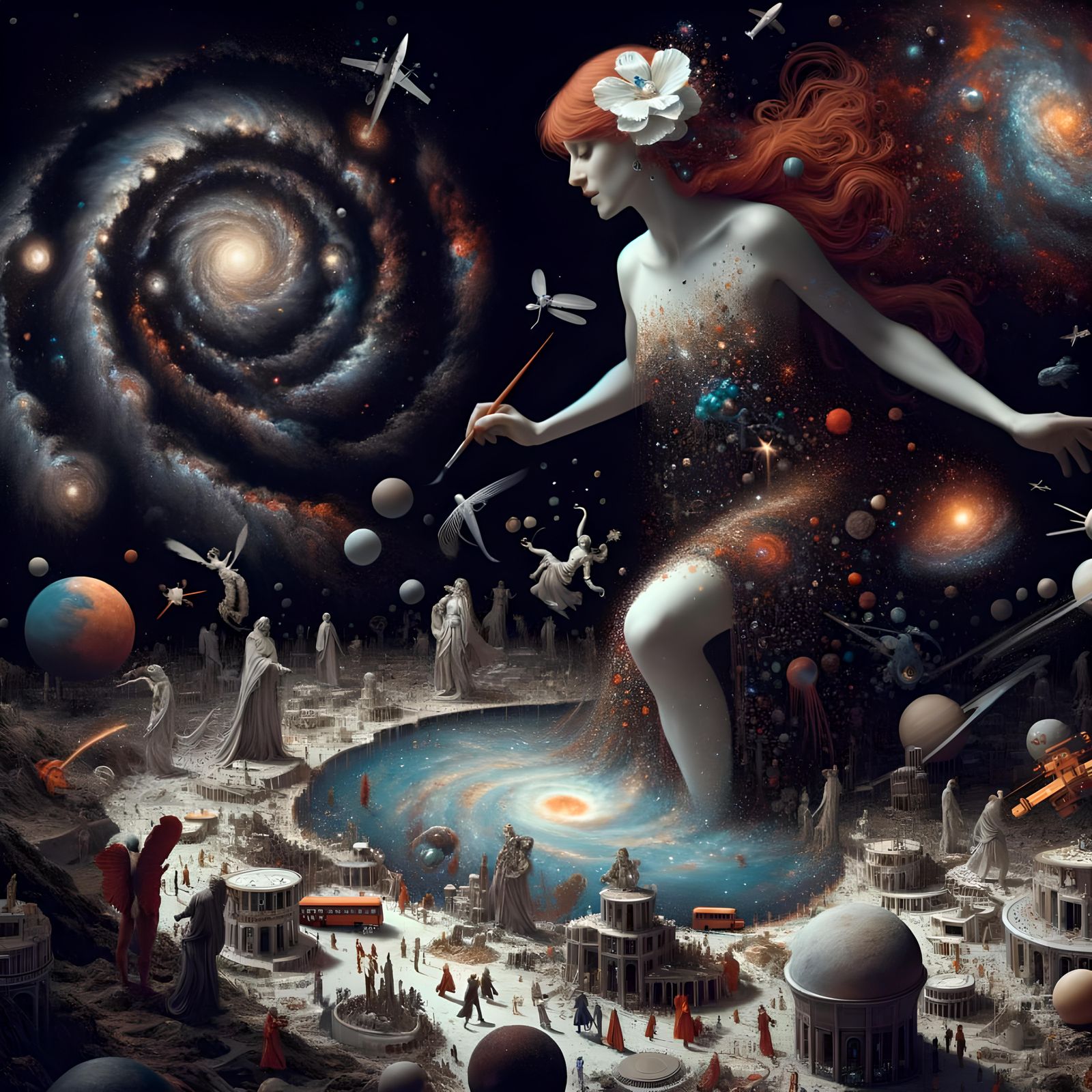 Colossal Woman Paints the Universe into Existence