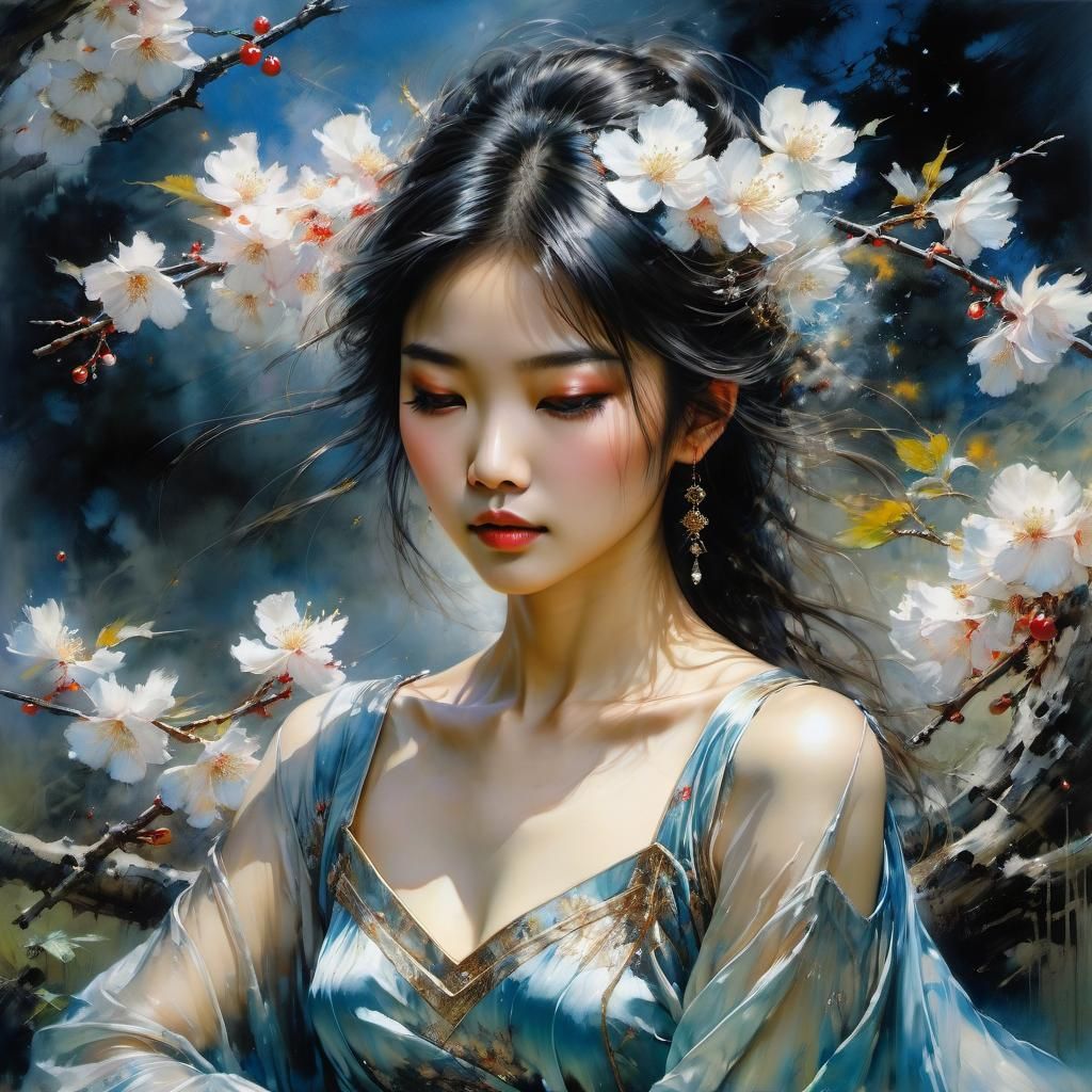 Celestial Beauty in Cherry Blossom Garden