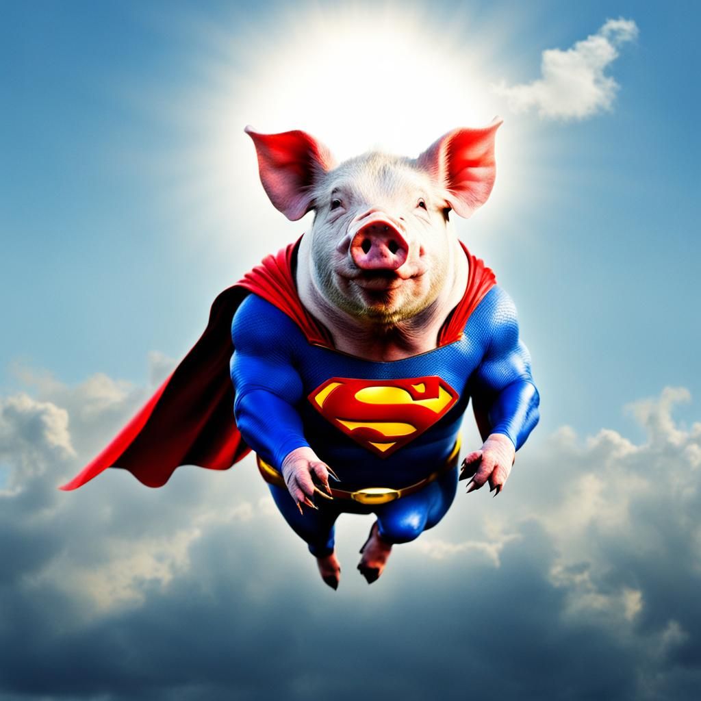 Pig as Superman: A Humorous AI Rendition