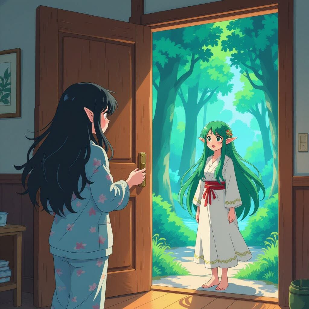 Anime Woman Opens Portal to Fantasy Realm