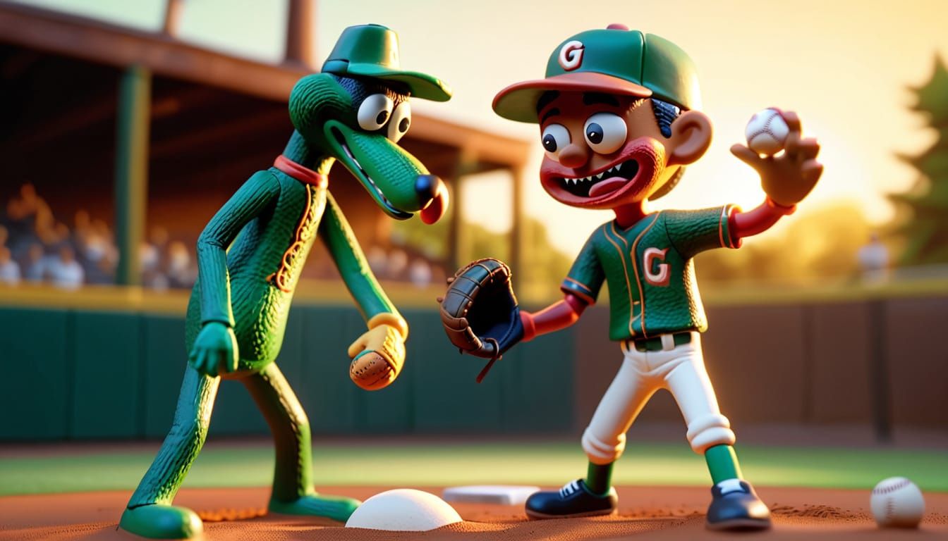 Gumby Plays Baseball: Hyperrealistic Claymation Digital Art
