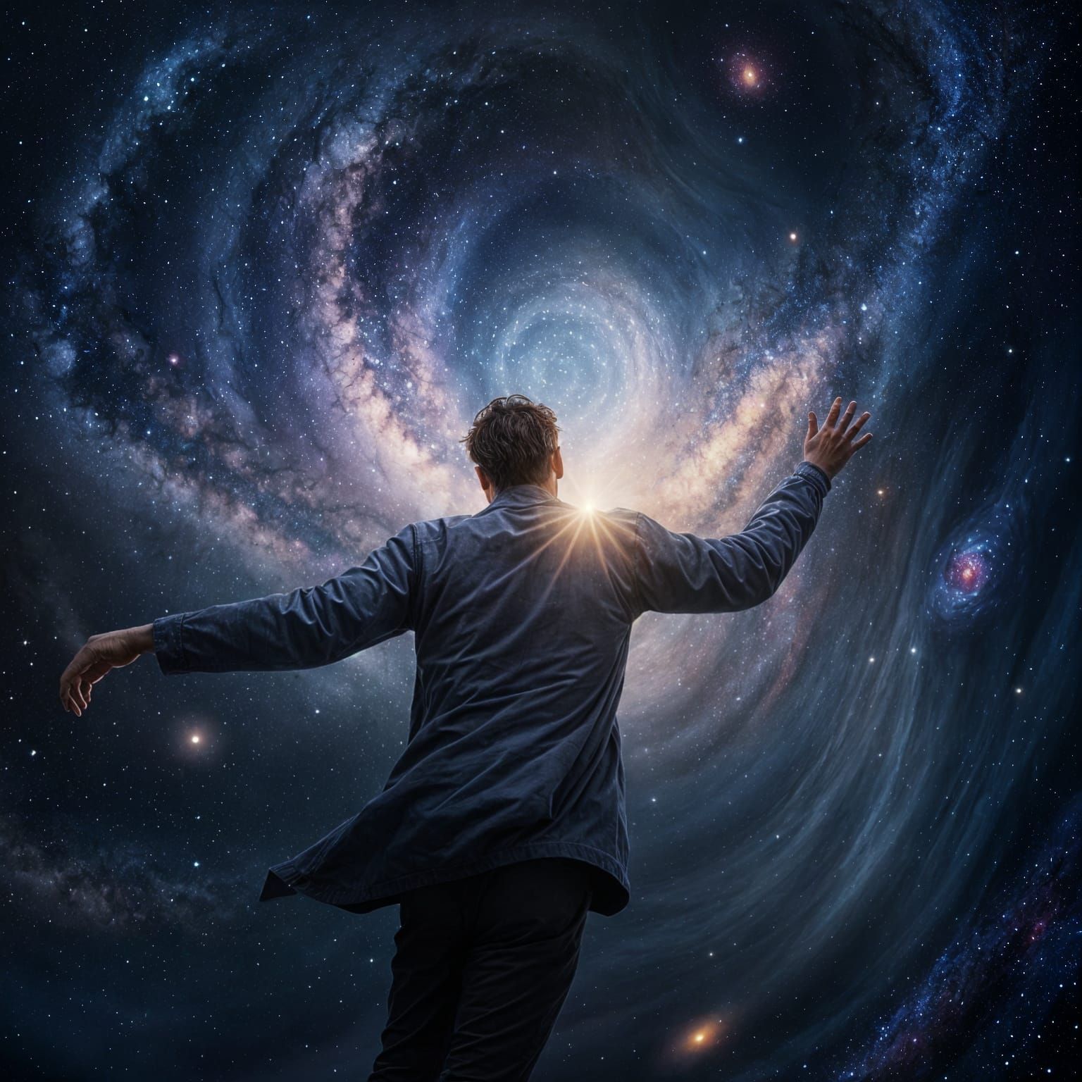 Man Descending into Spiral Galaxy
