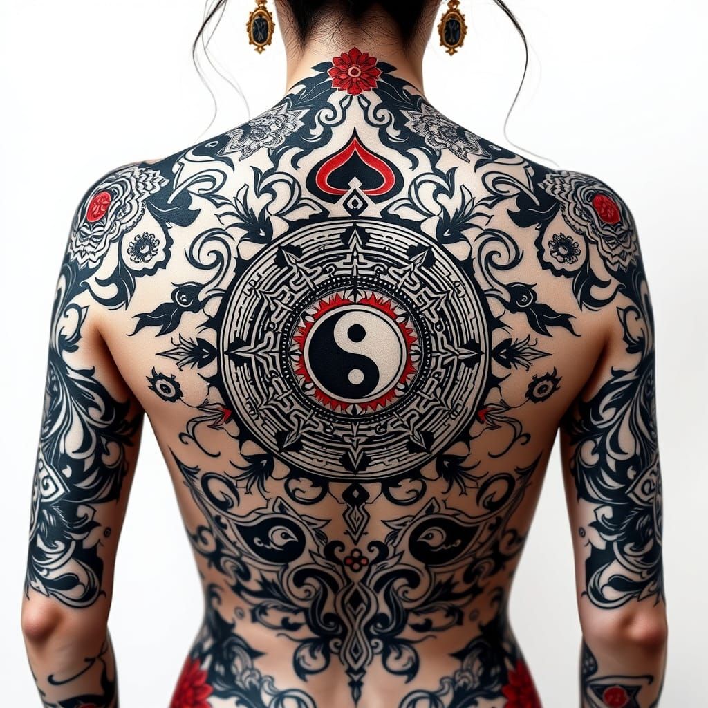 Symbolic Back Tattoo Design with Ancient Seal