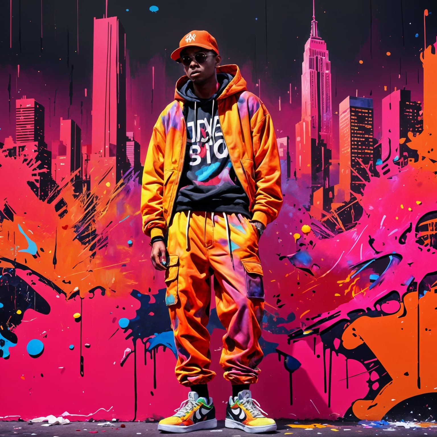 Vibrant Neon Hip Hop Outfit in Urban Graffiti Art Style