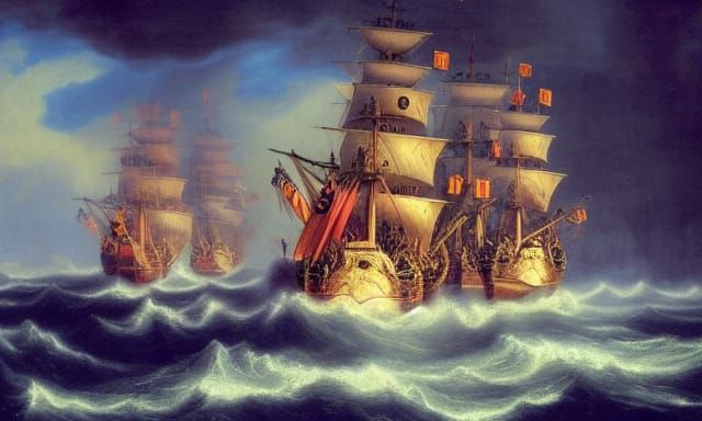 Epic Spanish Armada Naval Battle in Hyperrealism